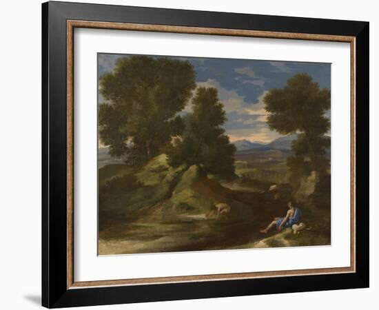 Landscape with a Man Scooping Water from a Stream, Ca 1637-Nicolas Poussin-Framed Giclee Print