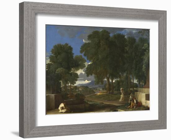 Landscape with a Man Washing His Feet at a Fountain, 1648 (Oil on Canvas)-Nicolas Poussin-Framed Giclee Print