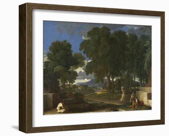 Landscape with a Man Washing His Feet at a Fountain, 1648 (Oil on Canvas)-Nicolas Poussin-Framed Giclee Print