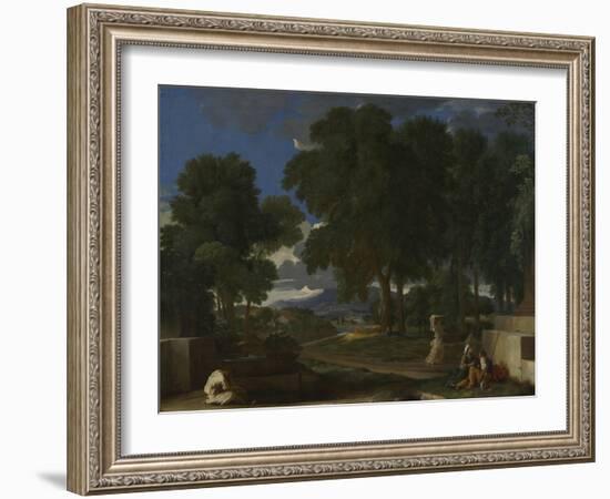 Landscape with a Man Washing His Feet at a Fountain, 1648-Nicolas Poussin-Framed Giclee Print