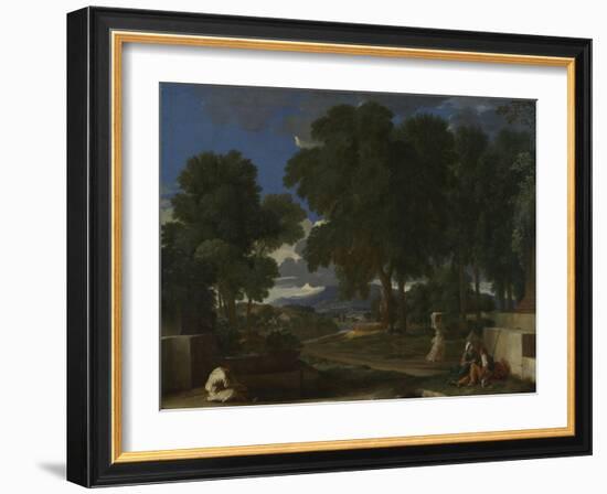 Landscape with a Man Washing His Feet at a Fountain, 1648-Nicolas Poussin-Framed Giclee Print