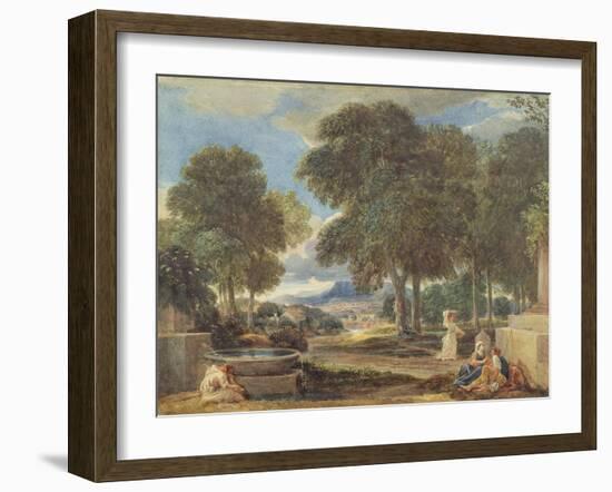Landscape with a Man Washing His Feet at a Fountain-David Cox-Framed Giclee Print