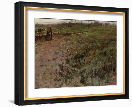 Landscape with a Peasant Woman, Early 1870s-Jean-Fran?ois Millet-Framed Giclee Print