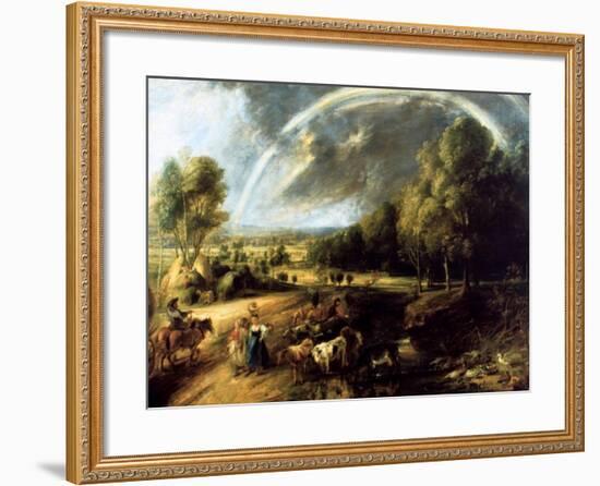 Landscape with a Rainbow, C1630-Peter Paul Rubens-Framed Giclee Print