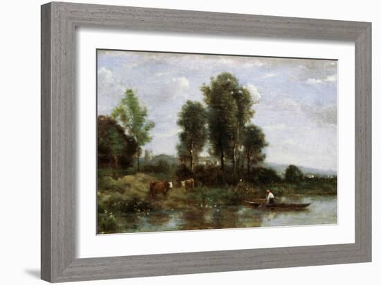 Landscape with a River, 19th Century-Jean-Baptiste-Camille Corot-Framed Giclee Print