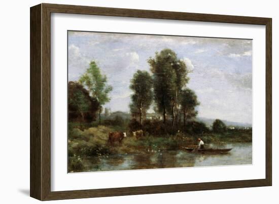 Landscape with a River, 19th Century-Jean-Baptiste-Camille Corot-Framed Giclee Print