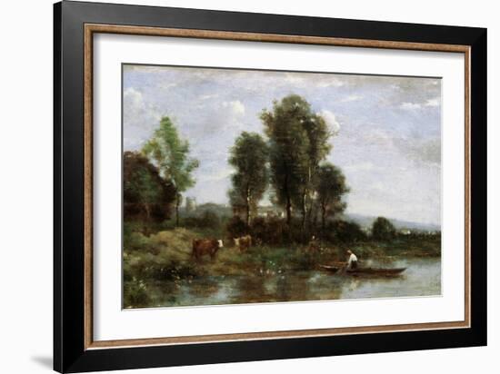 Landscape with a River, 19th Century-Jean-Baptiste-Camille Corot-Framed Giclee Print