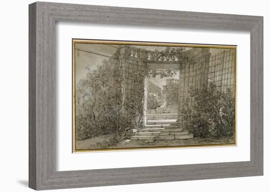 Landscape with a Staircase and a Balustrade, ca. 1744-47-Jean-Baptiste Oudry-Framed Art Print