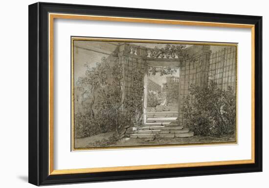 Landscape with a Staircase and a Balustrade, ca. 1744-47-Jean-Baptiste Oudry-Framed Art Print