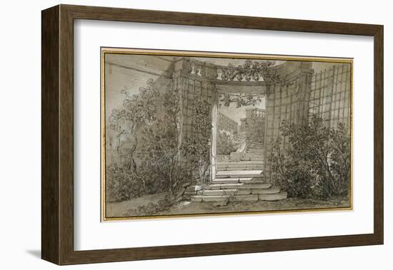 Landscape with a Staircase and a Balustrade, ca. 1744-47-Jean-Baptiste Oudry-Framed Art Print