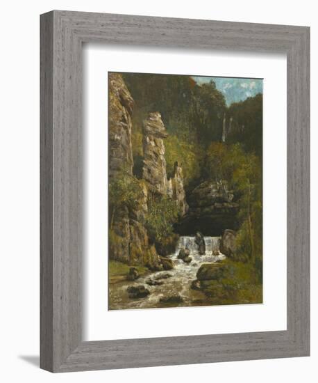 Landscape with a Waterfall, C.1865-Gustave Courbet-Framed Giclee Print