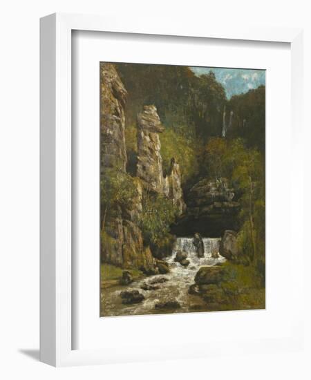 Landscape with a Waterfall, C.1865-Gustave Courbet-Framed Giclee Print