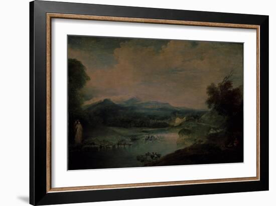 Landscape with a Waterfall, Ca 1714-Jean Antoine Watteau-Framed Giclee Print