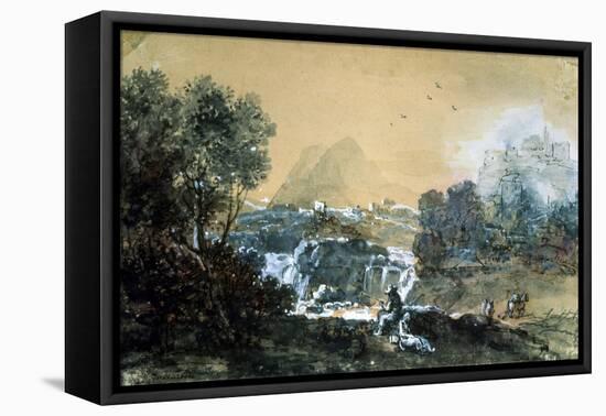 Landscape with a Waterfall, Italian Painting of 18th Century-Francesco Zuccarelli-Framed Premier Image Canvas