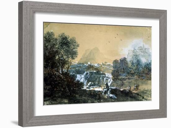 Landscape with a Waterfall, Italian Painting of 18th Century-Francesco Zuccarelli-Framed Giclee Print