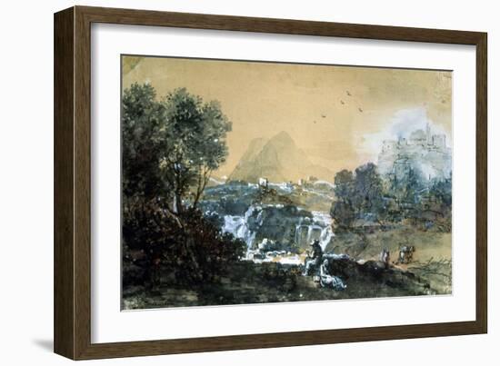 Landscape with a Waterfall, Italian Painting of 18th Century-Francesco Zuccarelli-Framed Giclee Print