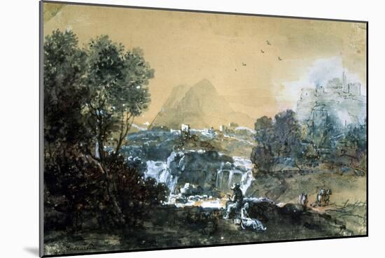 Landscape with a Waterfall, Italian Painting of 18th Century-Francesco Zuccarelli-Mounted Giclee Print