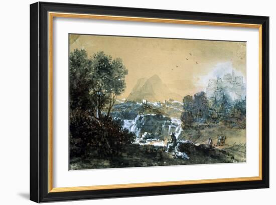 Landscape with a Waterfall, Italian Painting of 18th Century-Francesco Zuccarelli-Framed Giclee Print