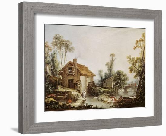 Landscape with a Watermill-Francois Boucher-Framed Art Print