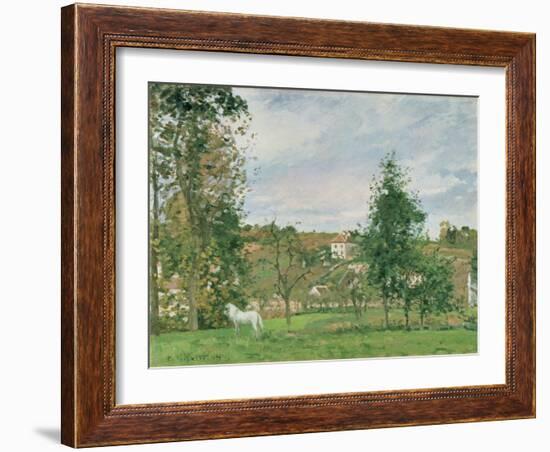 Landscape with a White Horse in a Field, L'Ermitage, 1872-Camille Pissarro-Framed Giclee Print