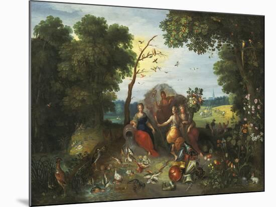 Landscape with Allegories of the Four Elements-Pieter Brueghel the Younger-Mounted Premium Giclee Print