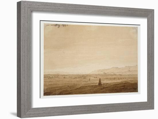 Landscape with an Obelisk, 1803 (Point of the Brush in Brown Ink and Sepia on Off-White Paper)-Caspar David Friedrich-Framed Giclee Print