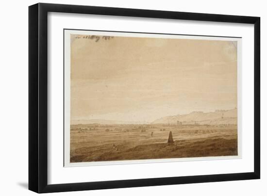 Landscape with an Obelisk, 1803 (Point of the Brush in Brown Ink and Sepia on Off-White Paper)-Caspar David Friedrich-Framed Giclee Print