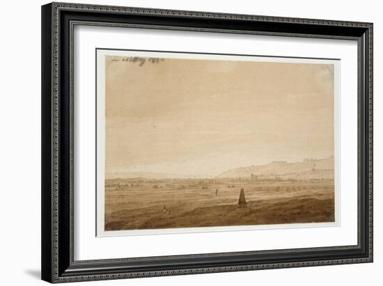 Landscape with an Obelisk, 1803 (Point of the Brush in Brown Ink and Sepia on Off-White Paper)-Caspar David Friedrich-Framed Giclee Print