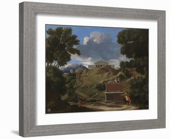 Landscape with Antique Tomb and Two Figures, 1642-1647-Nicolas Poussin-Framed Giclee Print