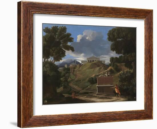 Landscape with Antique Tomb and Two Figures, 1642-1647-Nicolas Poussin-Framed Giclee Print