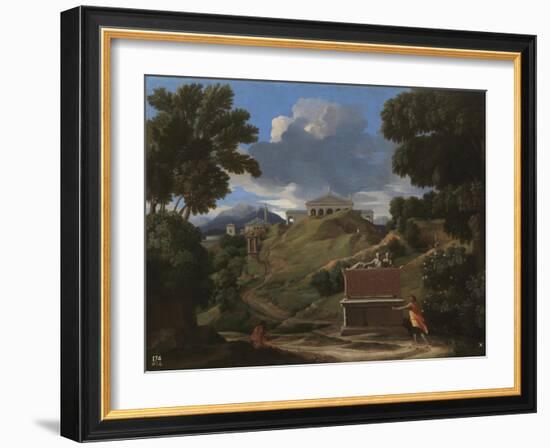 Landscape with Antique Tomb and Two Figures, 1642-1647-Nicolas Poussin-Framed Giclee Print