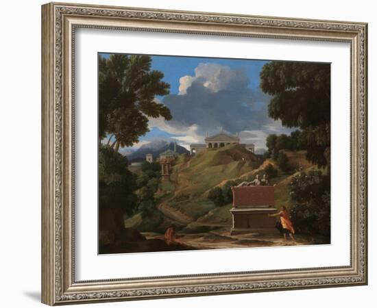 Landscape With Antique Tomb And Two Figures-Nicolas Poussin-Framed Giclee Print