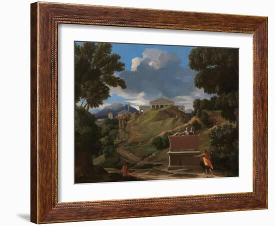 Landscape With Antique Tomb And Two Figures-Nicolas Poussin-Framed Giclee Print