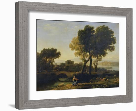 Landscape with Apollo Guarding the Cattle of Admetus and Mercury Stealing Them-Claude Lorraine-Framed Giclee Print