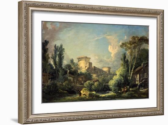 Landscape with Castle and Mill, c.1765-Francois Boucher-Framed Giclee Print