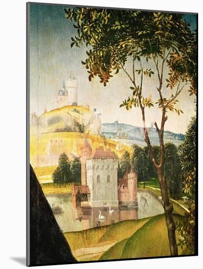 Landscape with Castle in a Moat and Two Swans, 1460-66-Rogier van der Weyden-Mounted Giclee Print