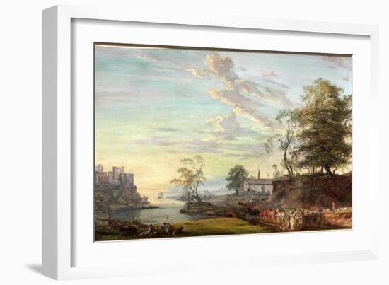 Landscape with Castle on a Bay, about 1769-1795 (Watercolour and Gouache)-Paul Sandby-Framed Giclee Print