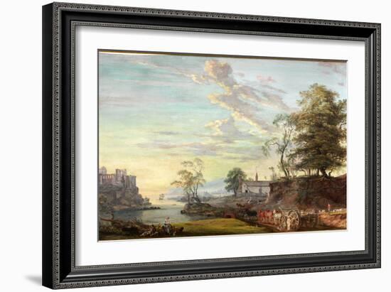 Landscape with Castle on a Bay, about 1769-1795 (Watercolour and Gouache)-Paul Sandby-Framed Giclee Print