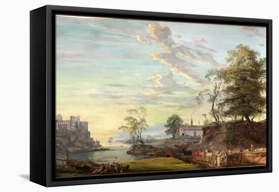 Landscape with Castle on a Bay, about 1769-1795 (Watercolour and Gouache)-Paul Sandby-Framed Premier Image Canvas