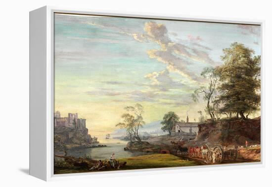 Landscape with Castle on a Bay, about 1769-1795 (Watercolour and Gouache)-Paul Sandby-Framed Premier Image Canvas