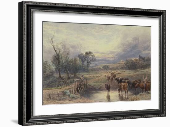 Landscape with Cattle and Bridge, 19Th Century (Watercolour)-Myles Birket Foster-Framed Giclee Print