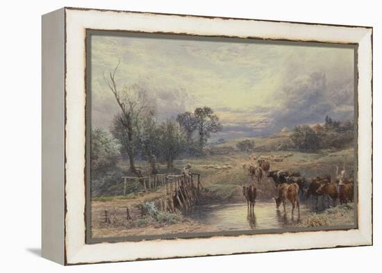 Landscape with Cattle and Bridge, 19Th Century (Watercolour)-Myles Birket Foster-Framed Premier Image Canvas