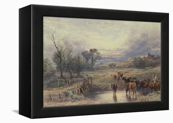 Landscape with Cattle and Bridge, 19Th Century (Watercolour)-Myles Birket Foster-Framed Premier Image Canvas