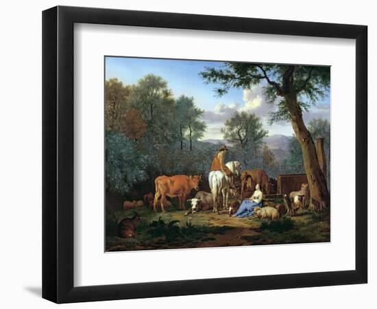 Landscape with Cattle and Figures, 1664-Adriaen van de Velde-Framed Premium Giclee Print