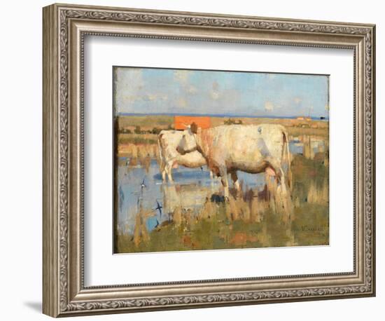 Landscape with Cattle, C.1883-85 (Oil on Canvas)-Joseph Crawhall-Framed Giclee Print