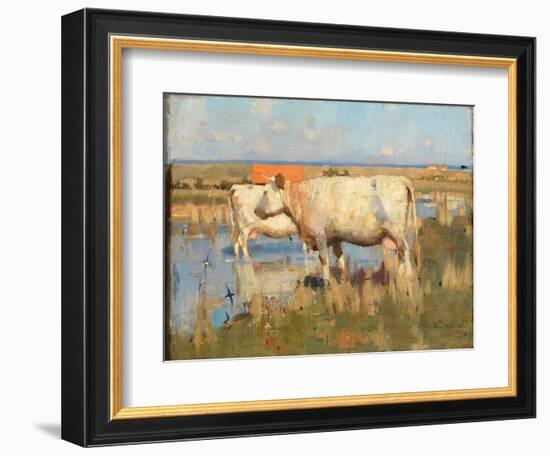 Landscape with Cattle, C.1883-85 (Oil on Canvas)-Joseph Crawhall-Framed Giclee Print