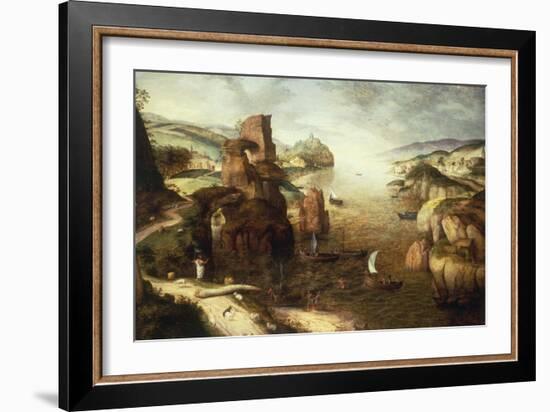 Landscape with Christ appearing to his Disciples at the Sea of Galilee, 1553-Pieter Breugel the Elder-Framed Giclee Print