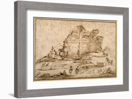 Landscape with Classical Ruins and a Youth Attacked by Dogs-Guercino (Giovanni Francesco Barbieri)-Framed Giclee Print