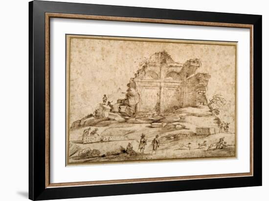 Landscape with Classical Ruins and a Youth Attacked by Dogs-Guercino (Giovanni Francesco Barbieri)-Framed Giclee Print