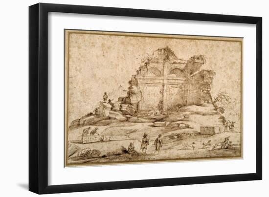 Landscape with Classical Ruins and a Youth Attacked by Dogs-Guercino (Giovanni Francesco Barbieri)-Framed Giclee Print